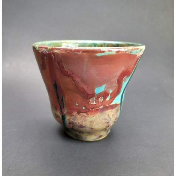 Sooz Glazebrook Footed Pot Bowl Art Pottery Artisan Signed Blue Copper JS8138 - Picture 2 of 7